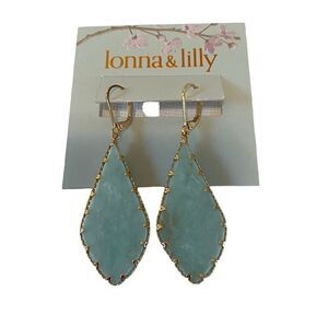 Lonna & Lilly Pale Green & Gold Trimmed Dangle Earrings.